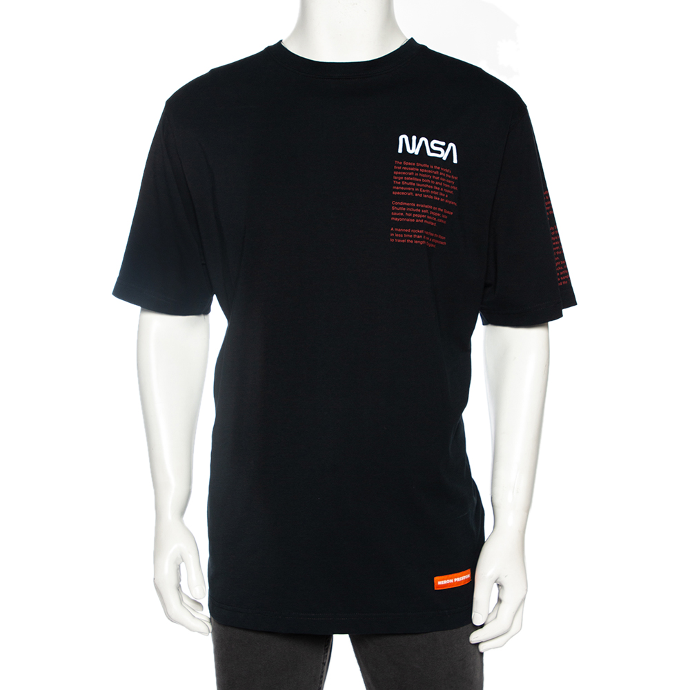luxury-men-heron-preston-used-clothes-p496077-009 Heron Preston Black Cotton NASA Facts Logo Print Short Sleeve T-Shirt S