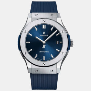 hublot blue titanium classic fusion 511.nx.7170.rx men's wristwatch 45 mm