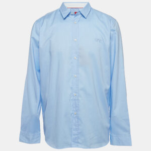Hugo Boss Blue Logo Embroidered Cotton Long Sleeve Shirt XXXL