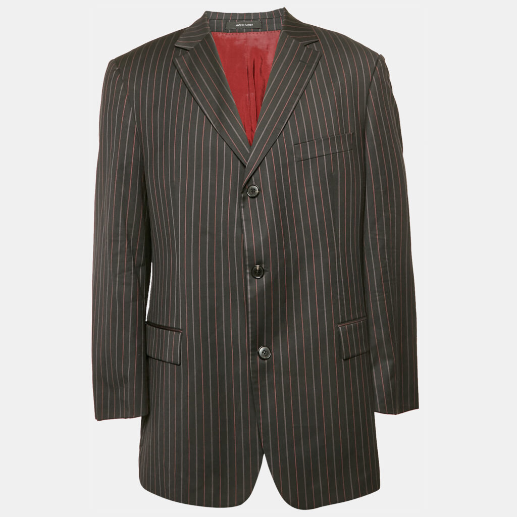 Hugo Hugo Boss Black Striped Gabardine Regular Fit Blazer XXXL