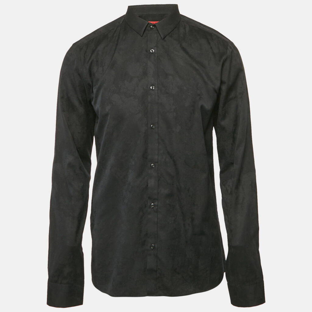 Hugo Boss Black Patterned Cotton Extra Slim Fit Shirt L