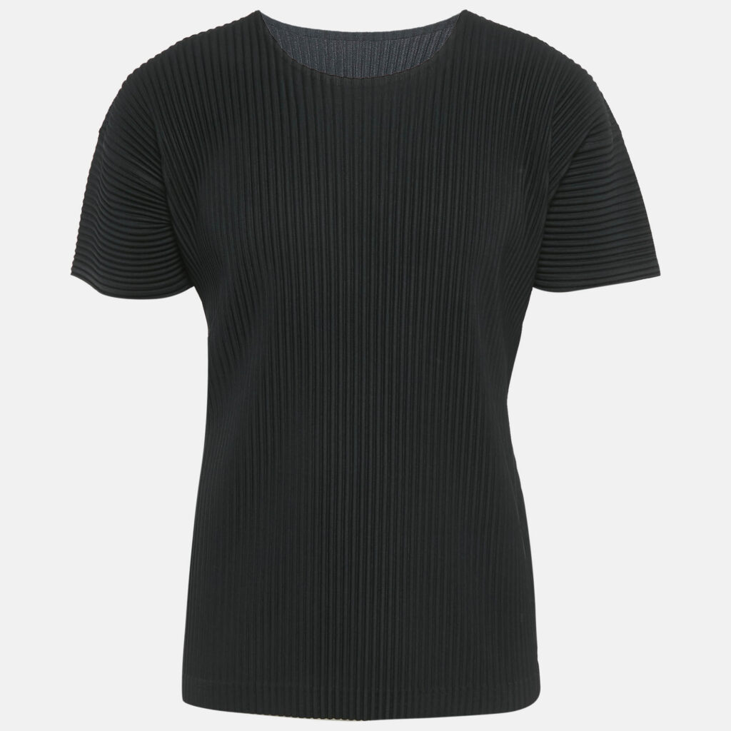 luxury-men-issey-miyake-homme-plisse-used-clothes-p1124914-001 Issey Miyake Homme Plisse Black Plisse Round Neck T-Shirt L