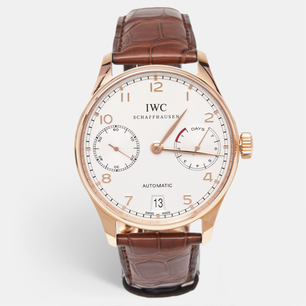 luxury-men-iwc-new-watches-p1153482-009 IWC Schaffhausen Silver 18K Rose Gold Alligator Leather Portuguese IW5001-01 Men's Wristwatch 42.30 mm