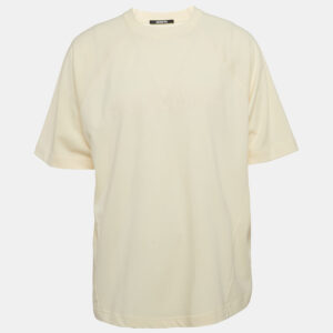 Jacquemus Cream Logo Print Cotton Raglan Sleeve T-Shirt L