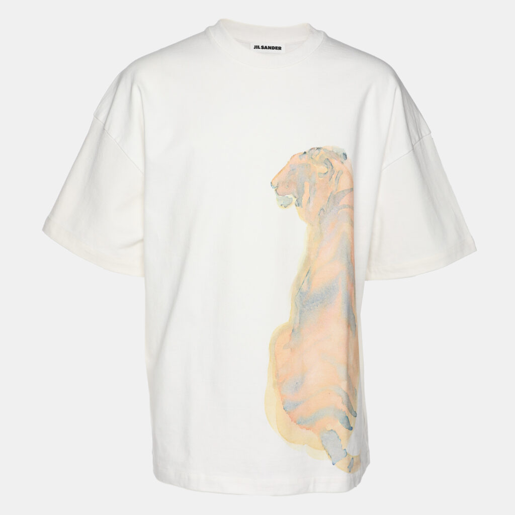 luxury-men-jil-sander-used-clothes-p1124548-001 Jil Sander White Cotton Tiger Print T-Shirt XS