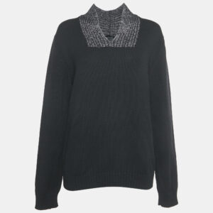 Jil Sander Black Rib Knit V-Neck Sweater XXL