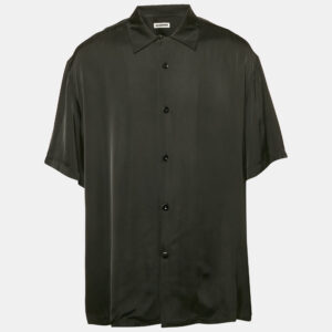 Jil Sander Black Satin Button Front Half Sleeve Shirt XL