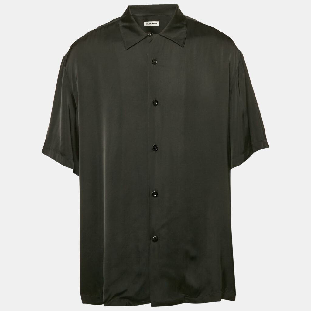 luxury-men-jil-sander-used-clothes-p1159765-006 Jil Sander Black Satin Button Front Half Sleeve Shirt XL
