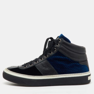 Jimmy Choo Black/Blue Leather and Velvet High Top Sneakers Size 41