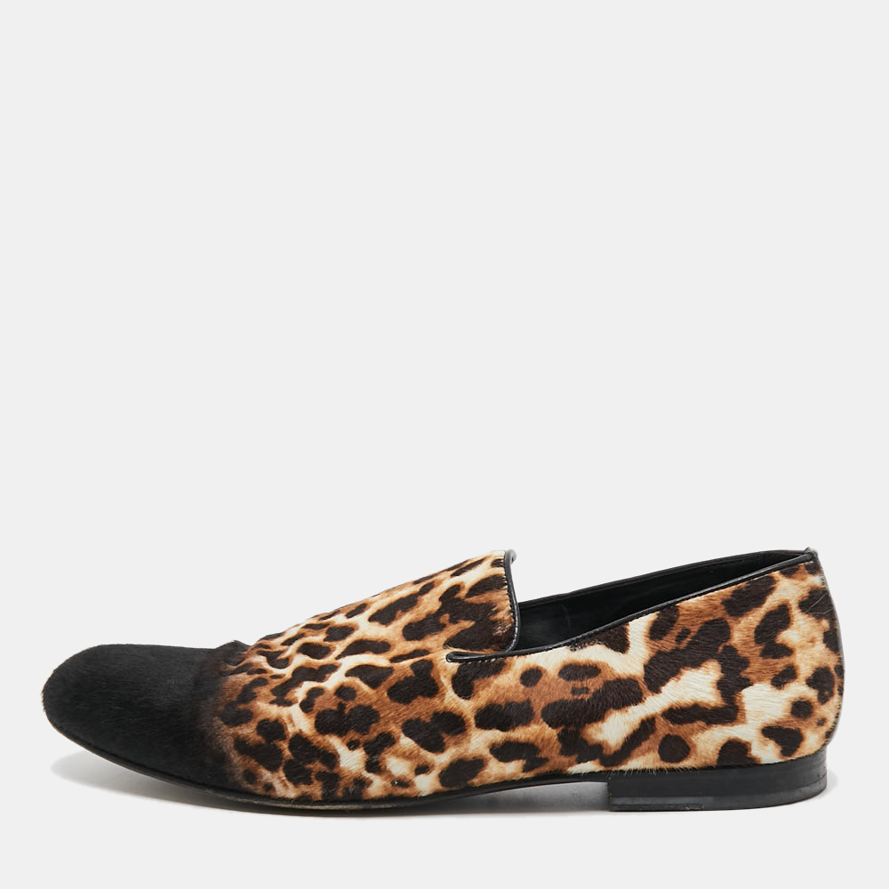 luxury-men-jimmy-choo-used-shoes-p910527-001 Jimmy Choo Tricolor Leopard Print Calf Hair Smoking Slippers Size 43