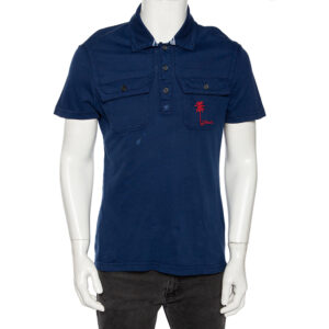 Just Cavalli Blue Cotton Palm Tree Embroidered Polo T Shirt XL