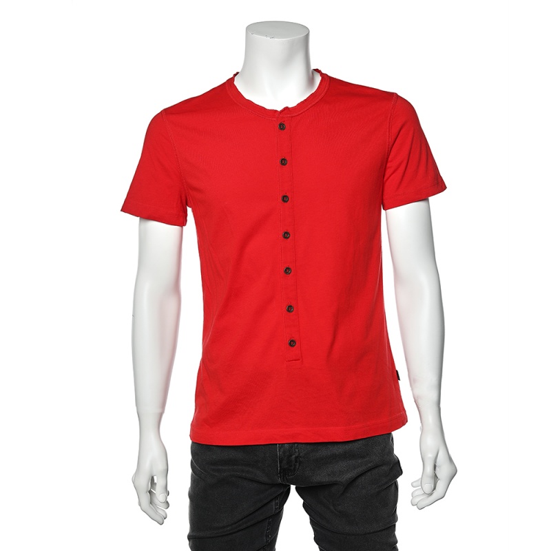 luxury-men-just-cavalli-used-clothes-p564070-1640586240-005-2 Just Cavalli Red Cotton Knit Logo Embroidered Button Front T-Shirt L