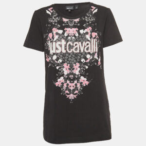 Just Cavalli Black Logo Print Stretch Cotton Fitted T-Shirt XXL
