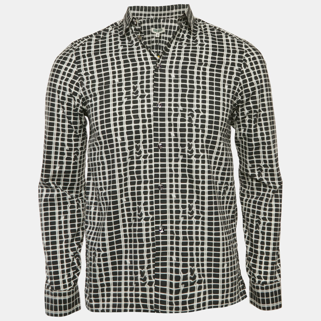 luxury-men-kenzo-new-clothes-p1129158-003 Kenzo Black/White Printed Cotton Button Front Shirt S
