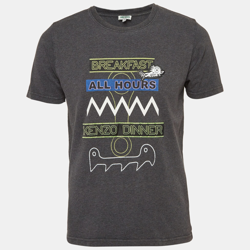 Kenzo Dark Grey Printed Cotton Crew Neck T-Shirt M