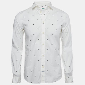 Kenzo White Eye Print Cotton Button Front Shirt M