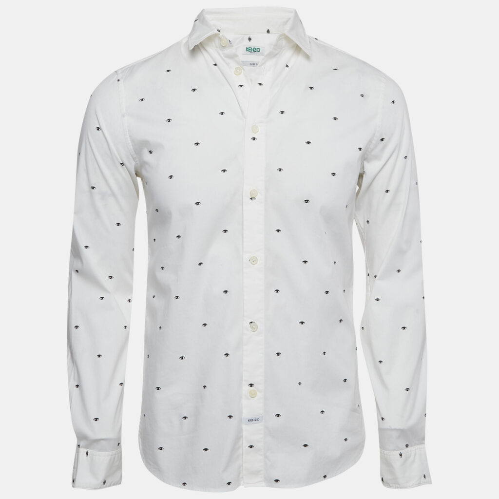 luxury-men-kenzo-used-clothes-p1095978-001 Kenzo White Eye Print Cotton Button Front Shirt M