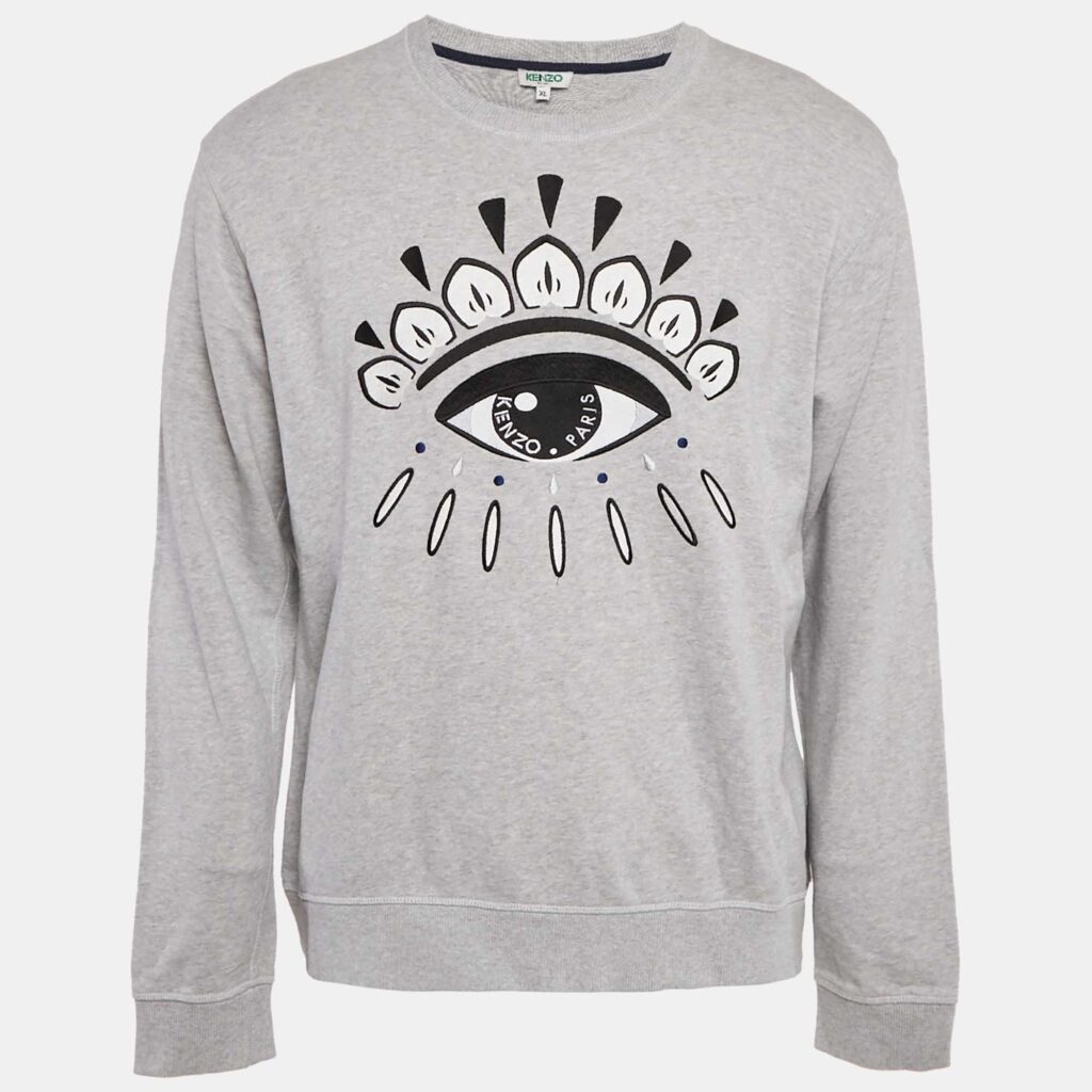 luxury-men-kenzo-used-clothes-p1106587-002 Kenzo Black Eye Embroidered Cotton Crewneck Sweatshirt XL