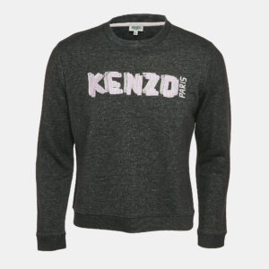 kenzo dark grey logo embroidered cotton crewneck sweatshirt xl