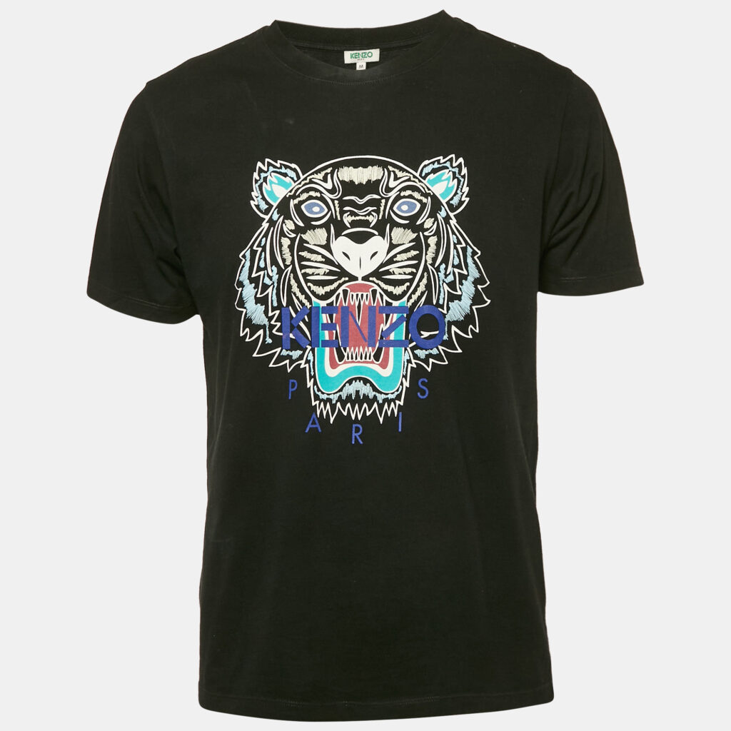luxury-men-kenzo-used-clothes-p1152499-003 Kenzo Black Tiger Logo Print Jersey T-Shirt M