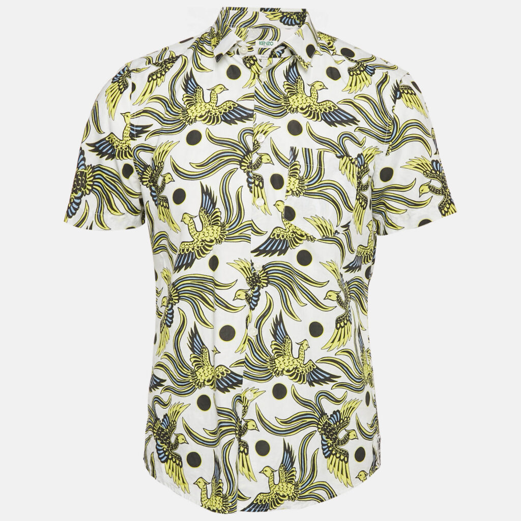 luxury-men-kenzo-used-clothes-p1156163-001 Kenzo White Phoenix Print Cotton Short Sleeve Shirt M