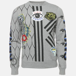 Kenzo Grey Embroidered Cotton Applique Detail Sweatshirt XS