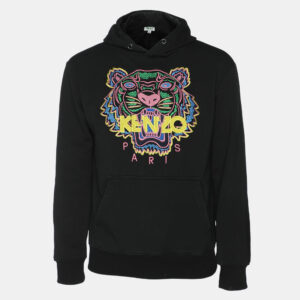 Kenzo Black Tiger Embroidered Cotton Knit Hoodie M
