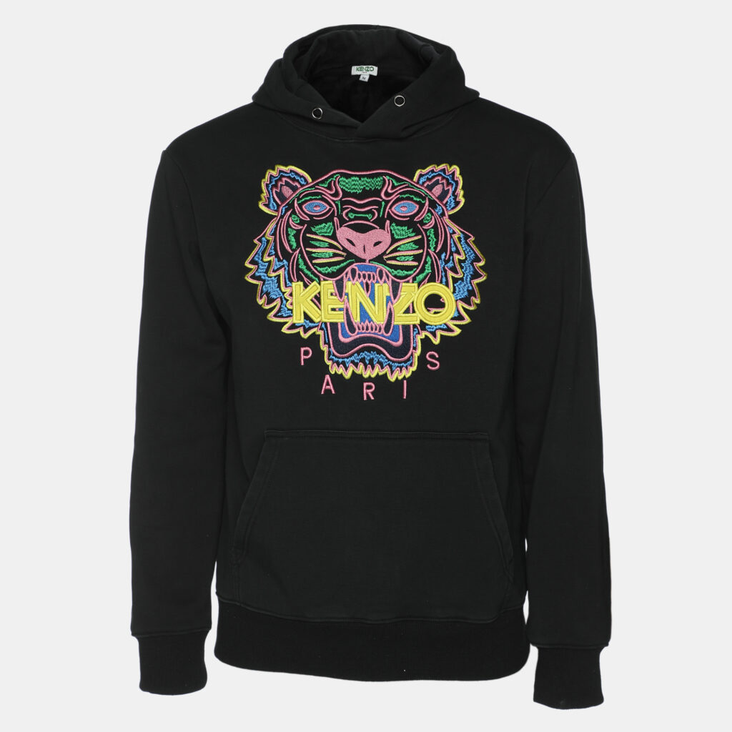 luxury-men-kenzo-used-clothes-p1163666-001 Kenzo Black Tiger Embroidered Cotton Knit Hoodie M
