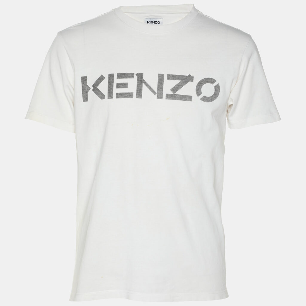 luxury-men-kenzo-used-clothes-p1165301-001 Kenzo White Cotton Logo Printed T-Shirt S