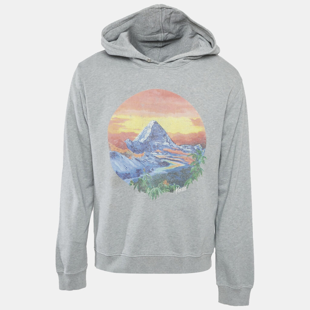 Kenzo Grey Printed Cotton Hoodie L