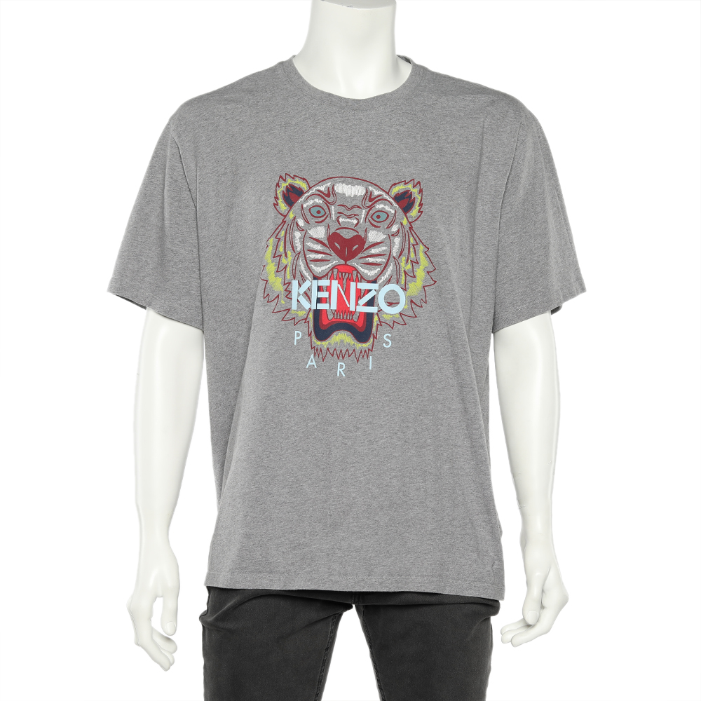 luxury-men-kenzo-used-clothes-p613109-005-2 Kenzo Grey Tiger Printed Cotton Crewneck T-Shirt 3XL
