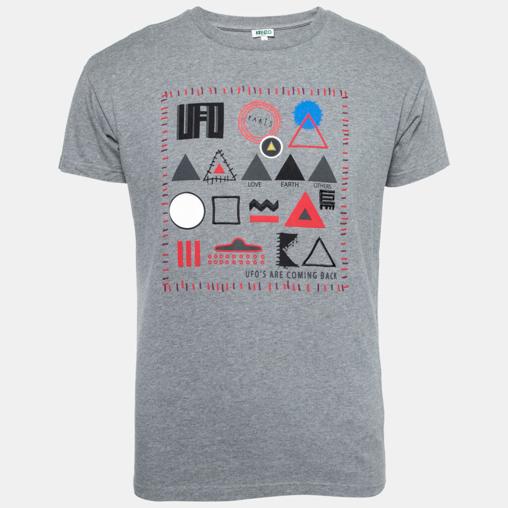 luxury-men-kenzo-used-clothes-p713842-001-1 Kenzo Grey UFO Symbol Print Cotton T-Shirt S