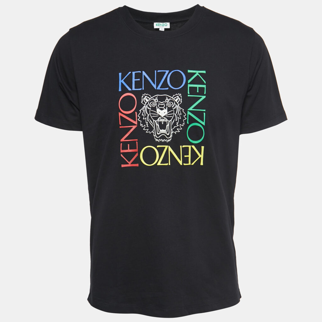 luxury-men-kenzo-used-clothes-p841187-004 Kenzo Black Logo Print Cotton Crew Neck Half Sleeve T-Shirt L