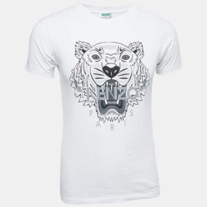 Kenzo White Logo Print Cotton Crew Neck Half Sleeve T-Shirt XS