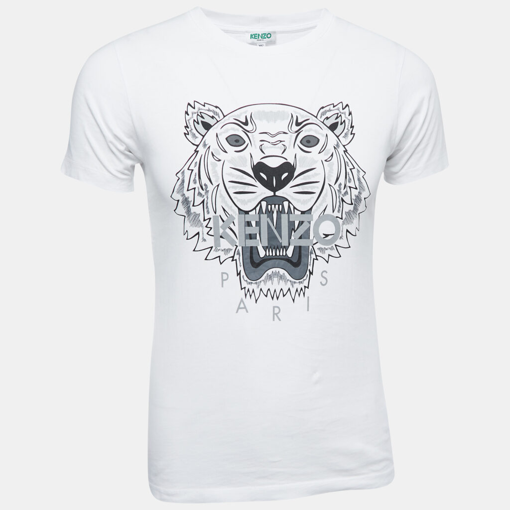 luxury-men-kenzo-used-clothes-p841190-006 Kenzo White Logo Print Cotton Crew Neck Half Sleeve T-Shirt XS