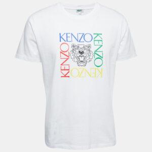 Kenzo White Logo Print Cotton Crew Neck Half Sleeve T-Shirt L