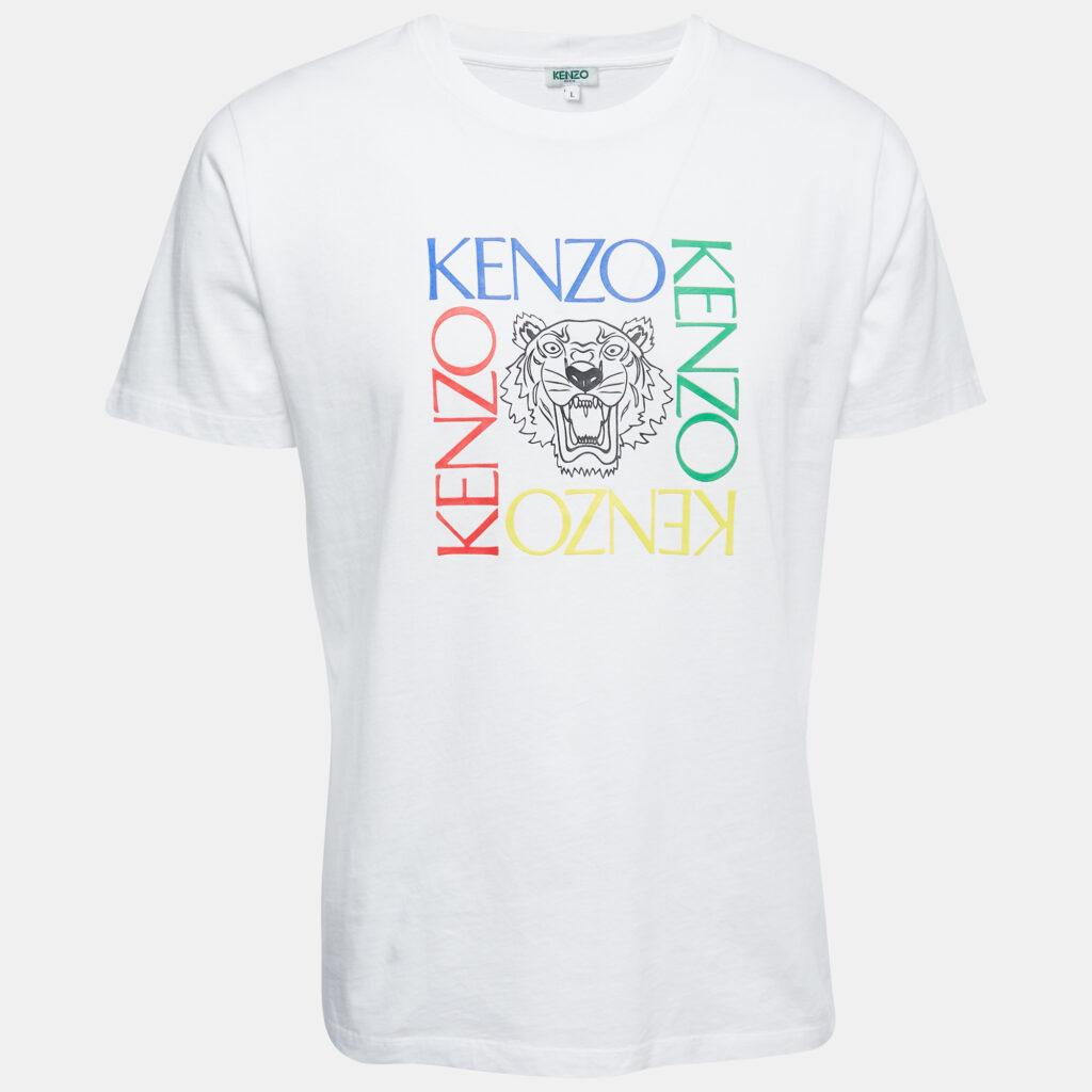 luxury-men-kenzo-used-clothes-p841192-006 Kenzo White Logo Print Cotton Crew Neck Half Sleeve T-Shirt L