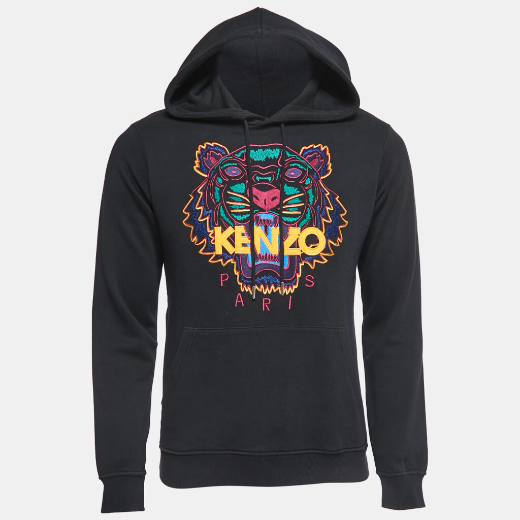 luxury-men-kenzo-used-clothes-p841197-001 Kenzo Black Logo Embroidered Cotton Knit Hoodie XS