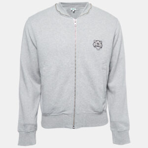 Kenzo Grey Logo Patch Cotton Zip Front Hooded Jacket XS