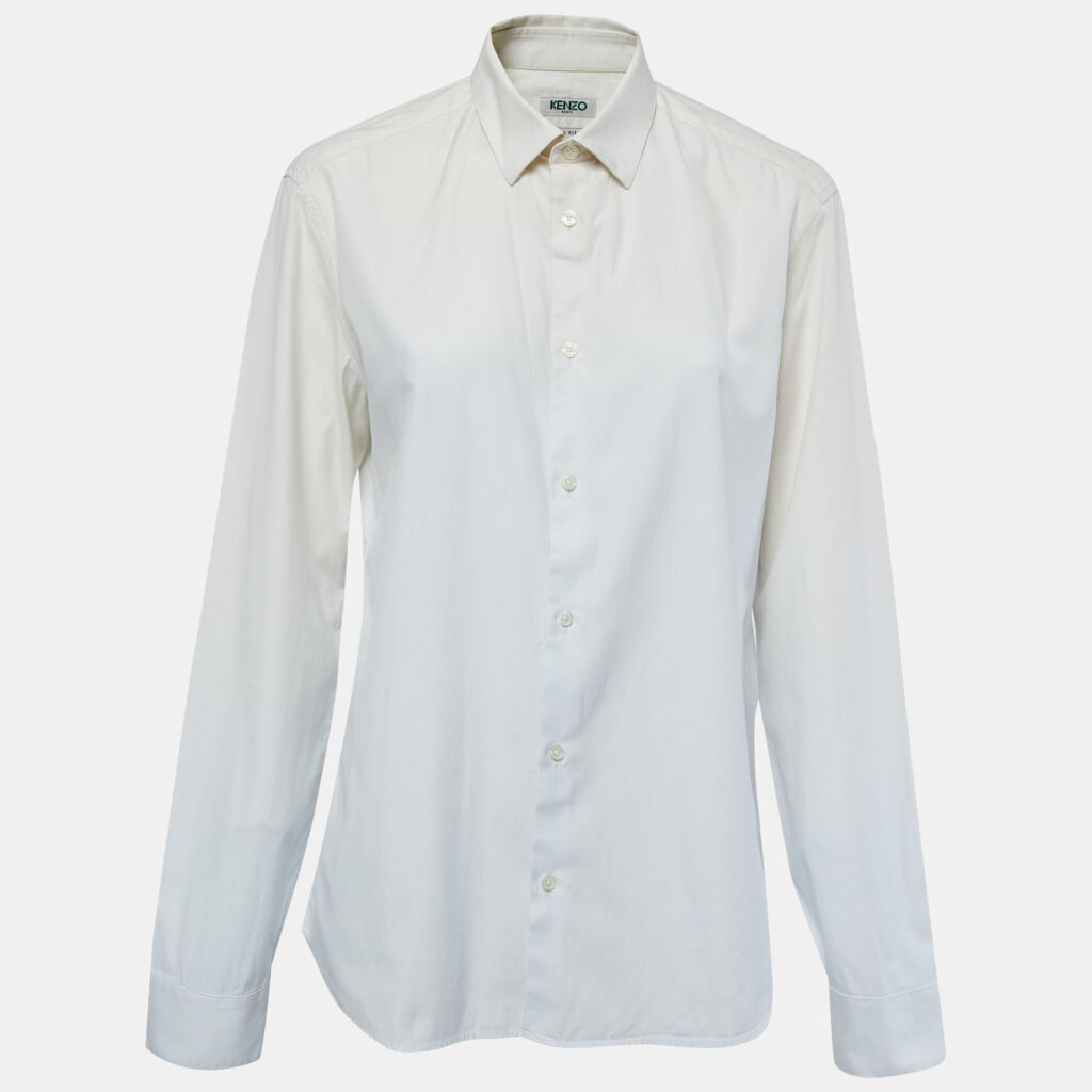 luxury-men-kenzo-used-clothes-p853858-001 Kenzo Cream & White Cotton Button Front Shirt M