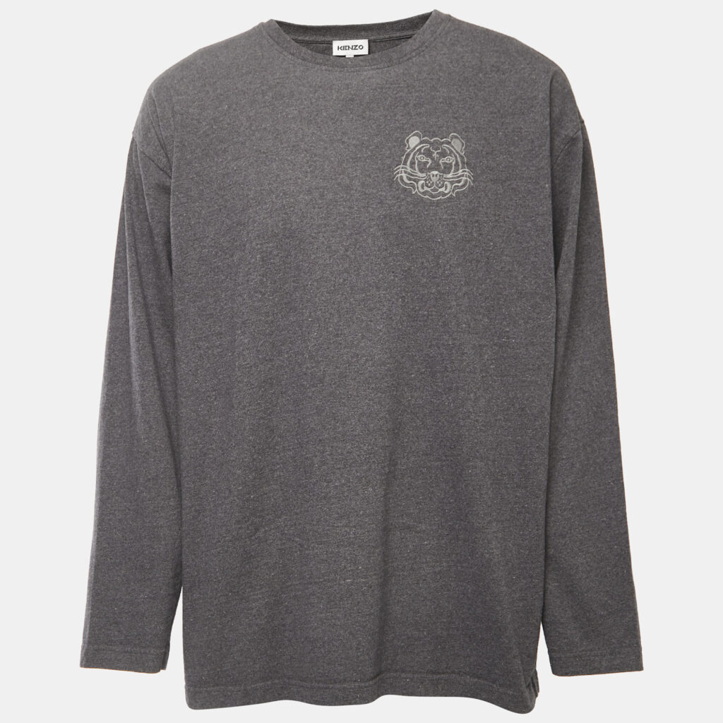 luxury-men-kenzo-used-clothes-p866257-002 Kenzo Grey Logo Embroidered Cotton Crew Neck Sweatshirt L