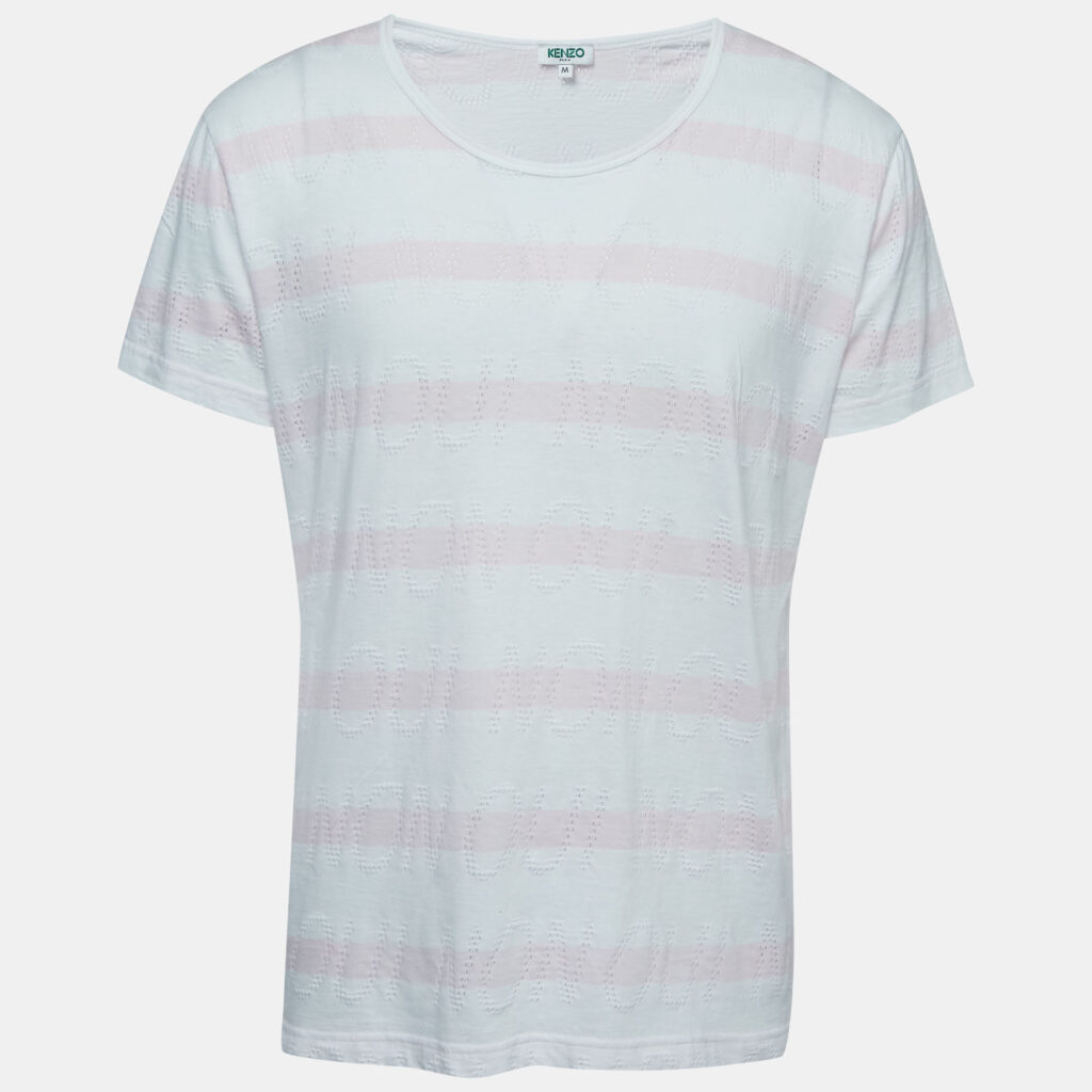 luxury-men-kenzo-used-clothes-p879705-001 Kenzo White/Pink Patterned Cotton Crew Neck Half Sleeve T-Shirt M