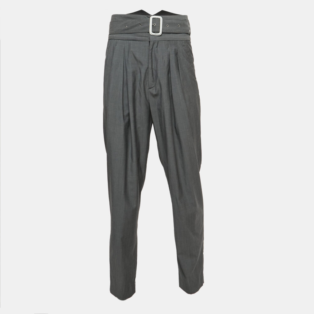 luxury-men-kenzo-used-clothes-p889306-002 Kenzo Grey Wool Pleated High Waist Belted Trousers L