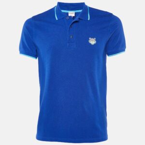 Kenzo Blue Cotton Pique Tiger Patch K-Fit Polo T-Shirt S