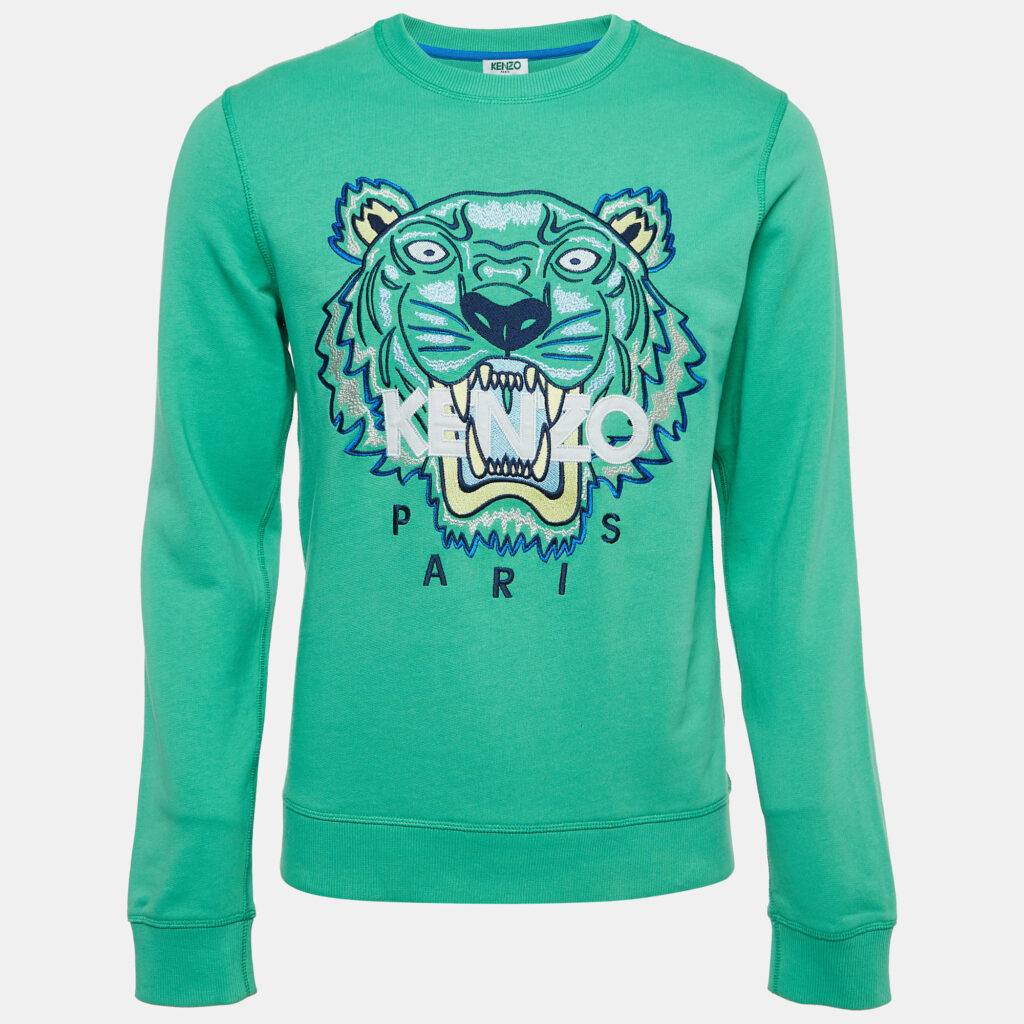 luxury-men-kenzo-used-clothes-p916668-001 Kenzo Green Tiger Embroidered Cotton Crew Neck Sweatshirt M