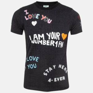Kenzo Black &lsquo;i Love You' Fan Sign Cotton Crew Neck T-shirt XS