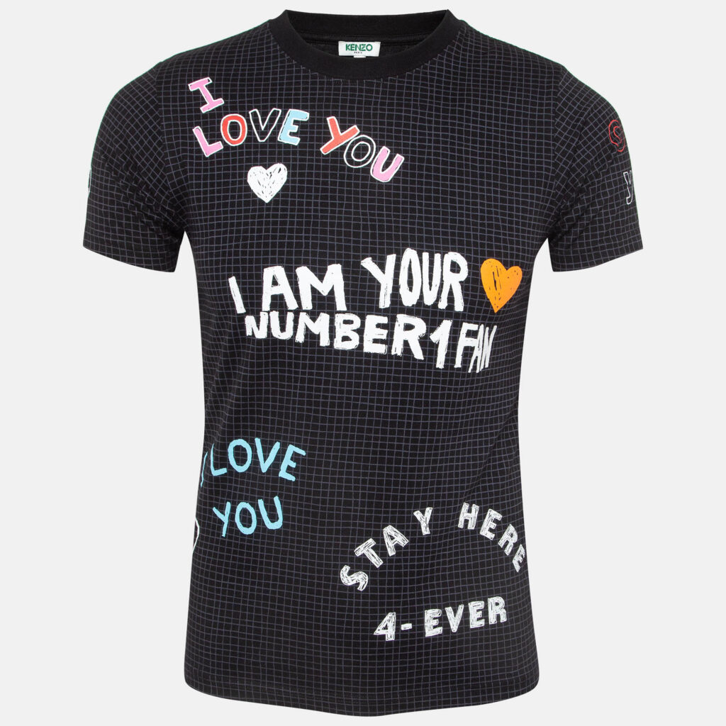 luxury-men-kenzo-used-clothes-p958166-001 Kenzo Black ‘i Love You' Fan Sign Cotton Crew Neck T-shirt XS
