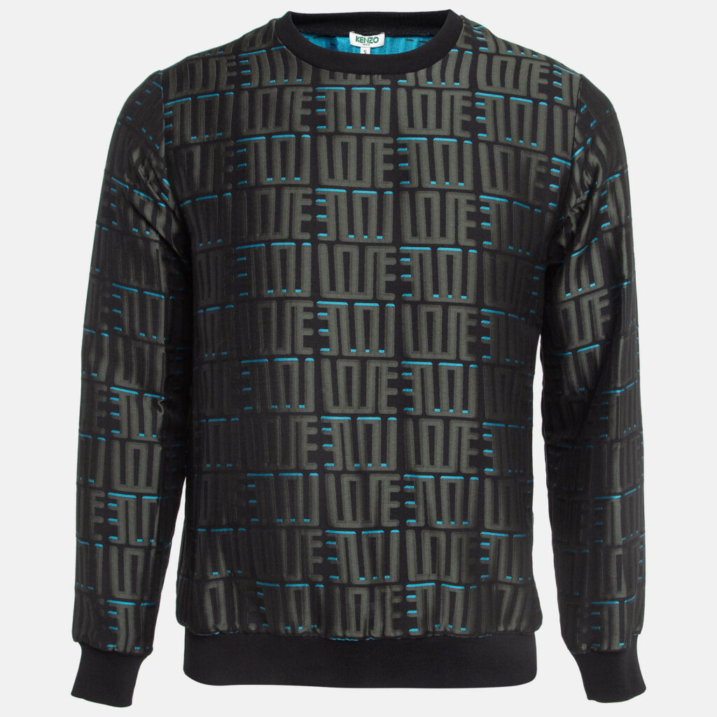 luxury-men-kenzo-used-clothes-p958272-001 Kenzo Grey Monogram Jacquard Crew Neck Sweatshirt S