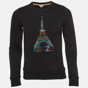 Kenzo Black Eiffel Embroidered Cotton Knit Crew Neck Sweatshirt XS