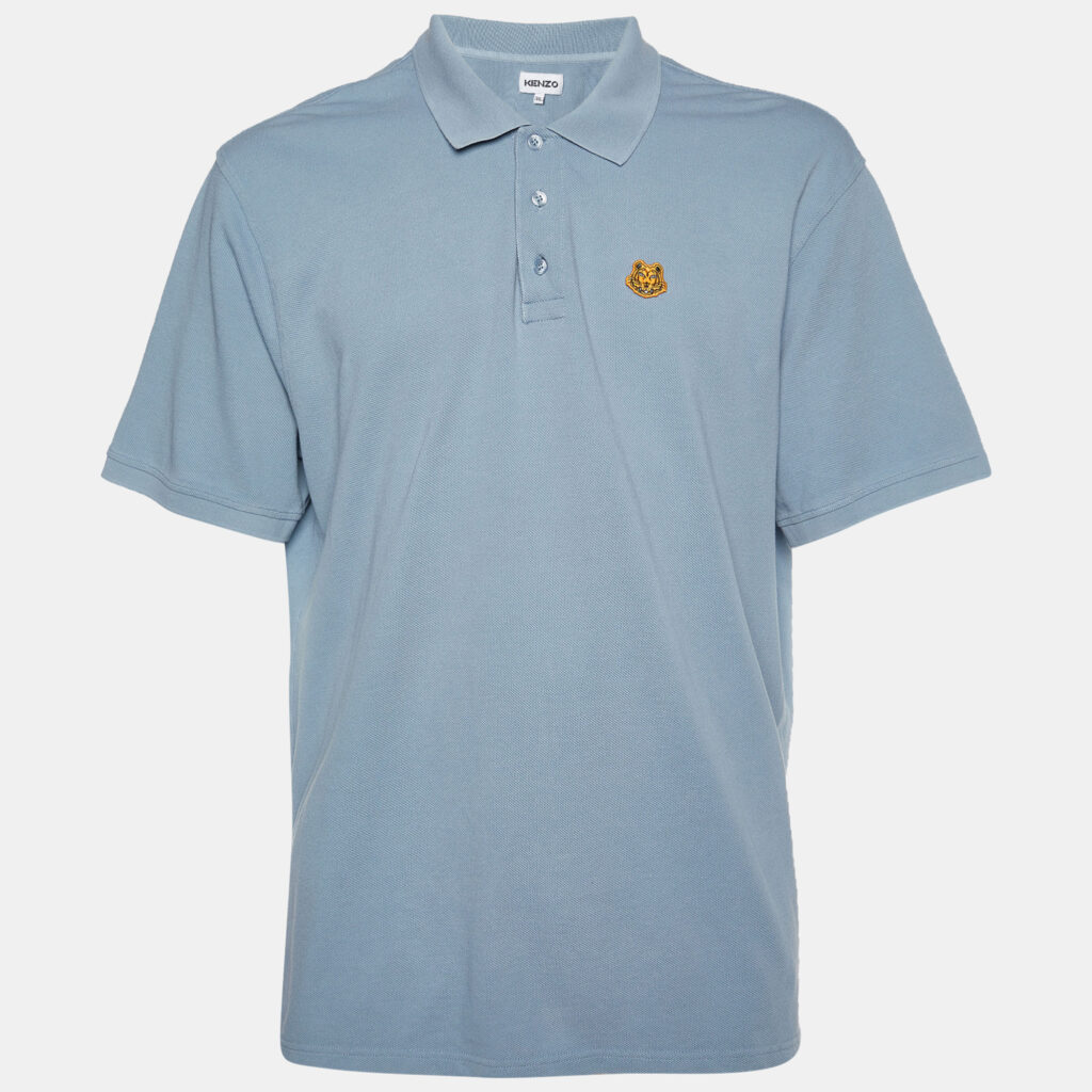 Kenzo Pale Blue Cotton Tiger Detail Polo T-Shirt XXXL